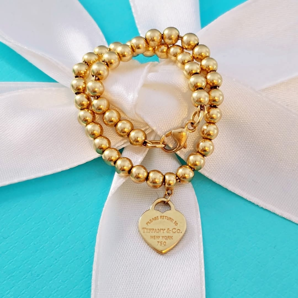 ❌️SOLD Tiffany & Co. Gold Beaded Bracelet with Heart Charm